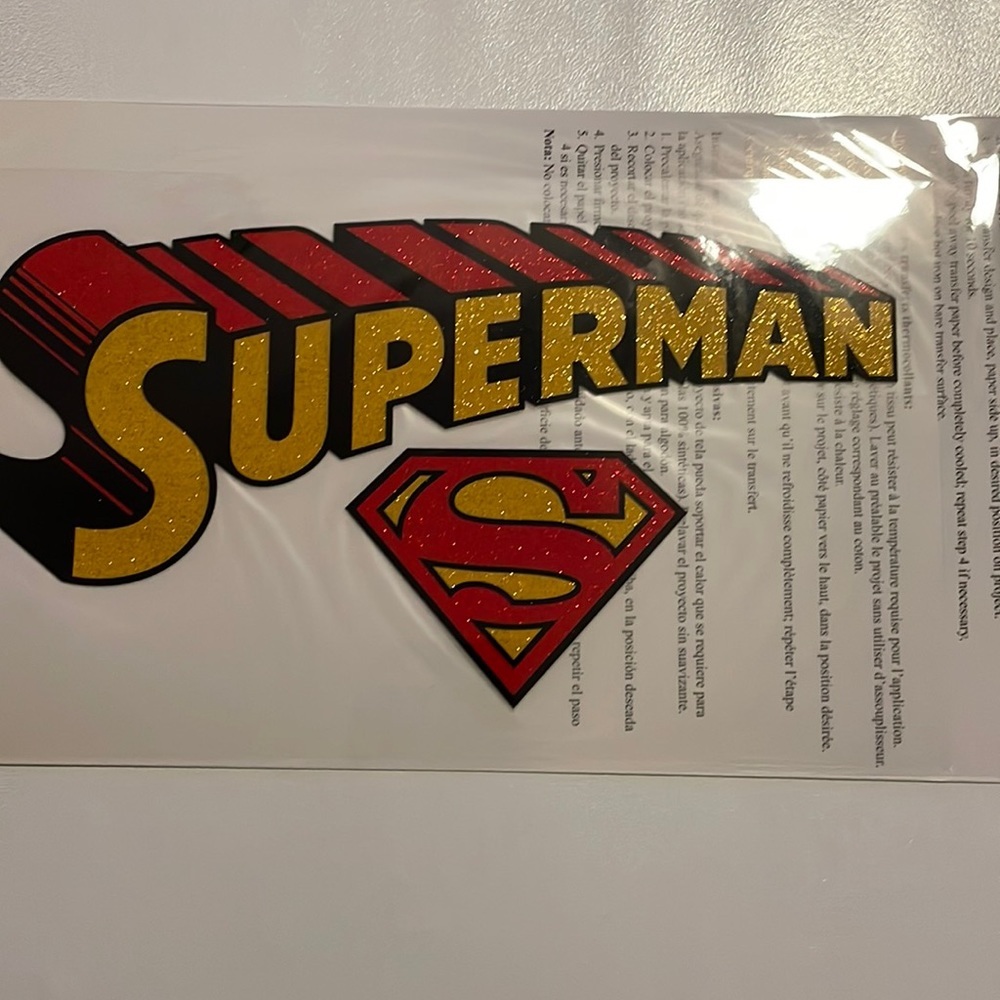SET of 3 Superman Glitter Iron On transfers
